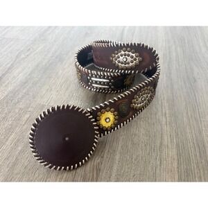 Vintage Chico's Y2K Genuine Leather Whipstitch Concho Boho Western Belt Womens S